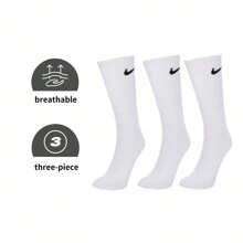 Nike 3pairs Men's And Women's Everyday Lightweight Crew Socks - Running, Workout, Basketball - Stylish Mid-Calf Socks - SX7676-100 - Black/White - View 1
