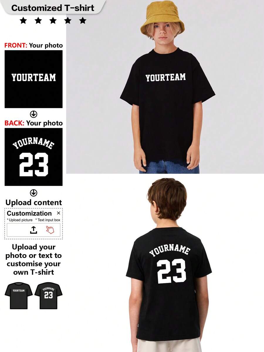 Customize Children's Fashionable T-Shirts, Photos, Gifts, DIY, Add Lucky Math, Text, Double-Sided Design, Multi-Functional, Ornamental, Letter, Stylish, Modern, Colorful, Cute, Adorable, Casual, Custom, Personalized, Unique, Customized, Ideal Gifts For Him, Ideal Gifts For Her - Black - View 1