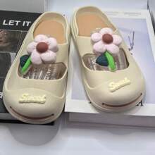 New Closed-Toe Mule Slippers For Women, Summer Floral Flower Print Non-Slip Breathable Sandals - Khaki - View 1