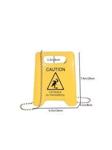 New Cartoon Warning Sign Handbag, Chain Letter Bag, Cosmetic Bag, Accessory Bag, Fashion Casual Minimalist Street Shoulder Crossbody Bag, Fashionable Butter Yellow Bag For Women