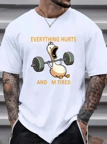 Maglietta estiva casual da uomo a girocollo bianca, con stampa divertente a tema anatra fitness, traspirante e comoda, abbigliamento casual di strada