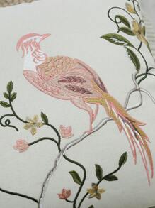 1pc, Canvas Flower Bird Embroidery Throw Pillow Cover Without Pillow Insert, Machine Washable, Zip Closure - Perfect For Home Decor Gifts Birthday Graduation School Decor School Surprise Dormitory Decor Back To School Room Decor School Supplies