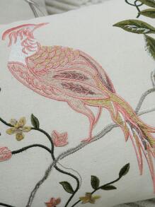 1pc, Canvas Flower Bird Embroidery Throw Pillow Cover Without Pillow Insert, Machine Washable, Zip Closure - Perfect For Home Decor Gifts Birthday Graduation School Decor School Surprise Dormitory Decor Back To School Room Decor School Supplies