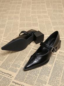 1665-1 高品质时尚尖头鞋，百搭连衣裙，春秋季 - 黑色 - 查看 4