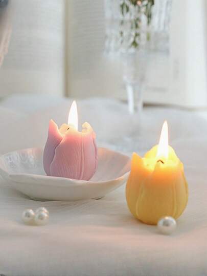 Tulip & Rose Fragrance Candle Silicone Mold, DIY Flower Bud Plaster Decoration Silicone Mold