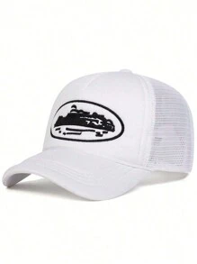 1pc Men's Embroidery Trucker Cap, Fashion Element Baseball Hat For Outdoor Sun Protection Casual, Suitable For Spring, Autumn, Travel, Beach