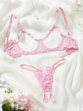 Valentine's Day Women Romantic Hollow Sexy Lingerie Set, Hollow Seductive Bra And Panty Set, Suitable For Romantic Date Night