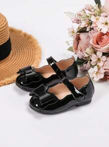 1 Pair Classic Cute Little Girl Patent Leather Flat Shoes, Versatile For Everyday Wear - Black - View 2