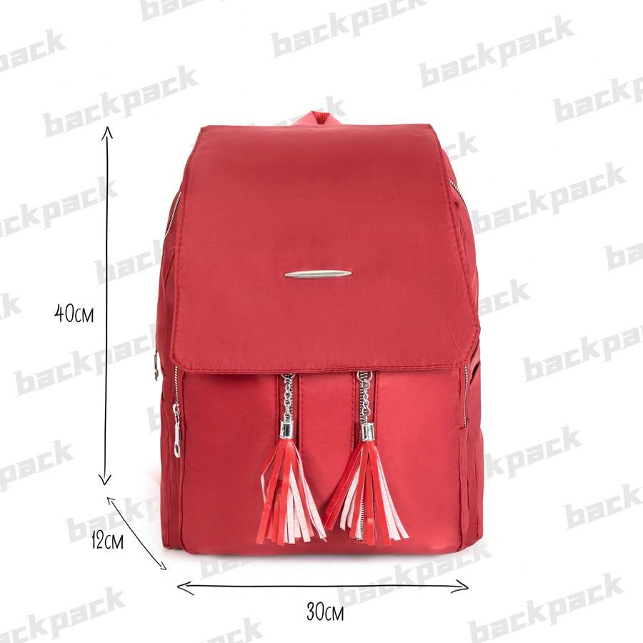 Large Women's Backpack With Anti-Theft Cover - 酒紅色 - 查看 1