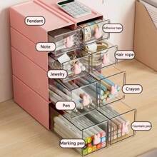 Rabbit Kawaii Desktop Organizer Office Transparent Drawer Student Desk Stationery And Sundry Storage Shelf Pen Holder Stationery