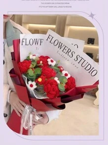 全新情人节成品针织花束“Berry Yours”纱线工艺礼物，仿针织红玫瑰花 - 多色 - 查看 4