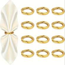 12pcs/6pcs/3pcs/2pcs Metal Napkin Rings, Simple Alloy Napkin Holder Rings For Weddings, Parties, Banquets, Buffets, Gatherings, Birthdays, Thanksgiving, Fall, Table Decor - Gold - View 14