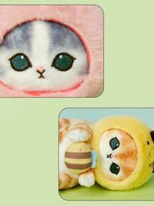 Juguete de peluche de gato, 2 en 1 de rana/abeja/fresa suave en disfraz de animal, muñeca de gatito de dibujos animados para niños - Verde - Ver 3