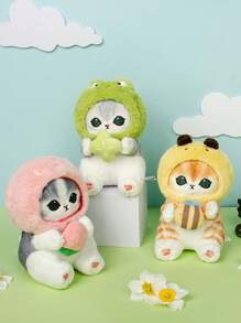 Juguete de peluche de gato, 2 en 1 de rana/abeja/fresa suave en disfraz de animal, muñeca de gatito de dibujos animados para niños - Verde - Ver 6