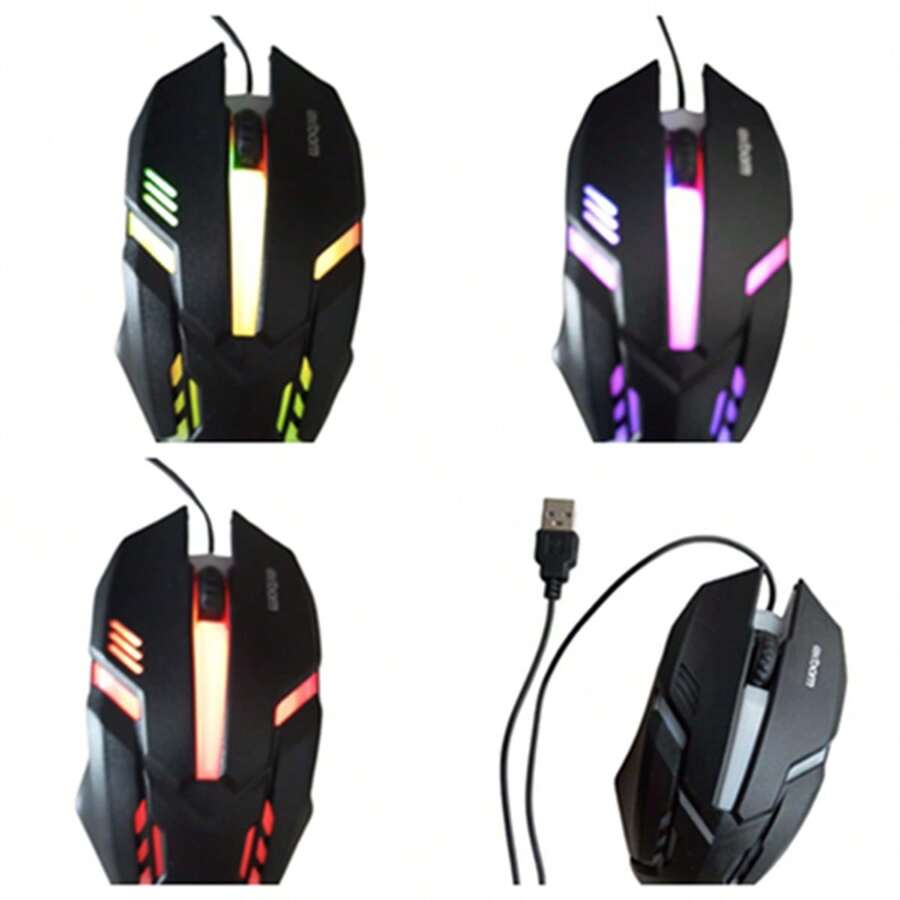USB Wired Optical Mouse With RGB Lighting - Preto - View 1
