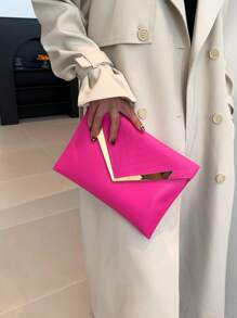 New Fashionable Niche Design Vintage Alligator Grain Envelope Handbag For Women This Year, Elegant Prom Bag - Hot Pink - View 3