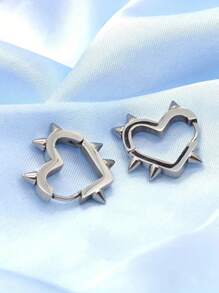 2 Pcs Fashion Stainless Steel Heart-Shaped Spike Stud Earrings, Hip-Hop Unisex Geometric Earrings, 304 Stainless Steel - Multicolor - View 6