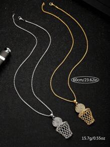1pc Basketball Lovers Exaggerated Punk Creative Upscale Basketball Pendant Necklace For Teen Boys Street Sport Hip Hop Chain Crystal Necklace For Teen Girls Party Jewelry Accessories - Multicolor - View 5