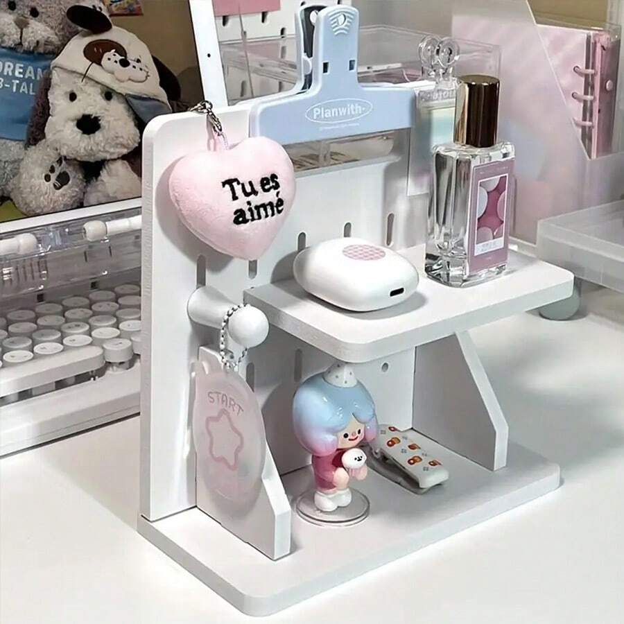 1 Stück Mode Mini Lochplatte Regal - DIY Schreibtisch Organizer, niedlicher Aufbewahrungsregal für Mädchen, geeignet für Schlafzimmer, Büro und Studentenwohnheim Deko