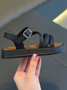 A Pair Of Fashionable Children's Sports Minimalist Flat Sandals - Black - View 8