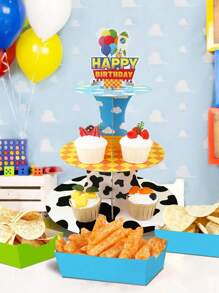 1 套生日快乐主题卡通故事纸杯蛋糕架装饰，3 层蓝白云风格生日蛋糕架，派对蛋糕装饰甜点架，适合 2 岁生日派对餐桌装饰用品，厨房蛋糕装饰 - 彩色 - 查看 7