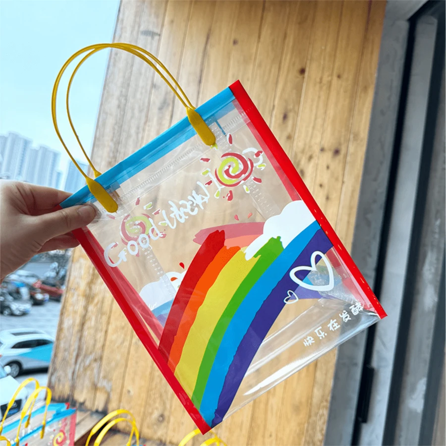 30个彩虹生日礼品袋，透明手提袋，女士礼品包装袋，适合情人节、派对假期、生日礼物包装袋 - 彩色 - 查看 1