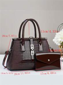 2pcs Set Elegant Fashion Crocodile Texture Handbags, Multi-Functional Large Capacity Shoulder Bag, Design, New Fashion Women's Small Square Bag Handbag Shoulder Bag Versatile Casual Large Capacity, Suitable For Outings, Travel, Shopping, Best Mother Day Gifts Ever