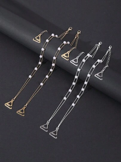 1 对优雅珍珠串珠链文胸肩带