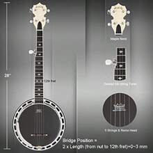 5 String Mini Banjo 28 Inch Travel Banjo With Remo Head Resonator Geared 5th Tuner Beginners Kit Tuner Strap Wrench Picks Ruler - MB8031 - View 3