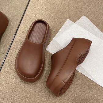 2024 New Fashion Platform Perforated Slide Sandals For Women, Closed Toe High Heel Slip-On Elegant Slippers, 2025 New Model