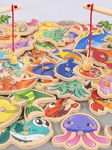 Magnetic Ocean Fishing Game - Interactive Wooden Tabletop Toy For Youngsters, Enhances Hand-Eye Coordination & Focus, Creative Gift Idea