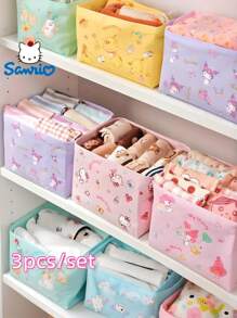Sanrio 3pcs Sanrio Pom Pom Purin, Hello Kitty & Friends Folding Storage Box Set - Adorable Fabric Storage Boxes, Suitable For Socks, Clothes, Stationery, Mixed Colors Kuromi And My Melody Designs - Ideal For Home And Office, Sock Drawer Organizer, Perfect Gift For Moms And Wives