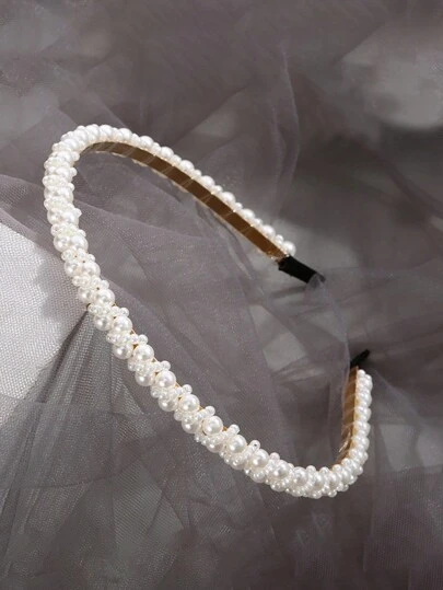 1pc Dainty Pearl Headband, Fresh Headpiece For Brides, Bridesmaids Valentine's Day Accessories,Wedding Hair Accessories