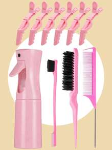10 قطع مجموعة تصفيف الشعر: زجاجة رذاذ شعر سعة 200 مل، طقم 3 أمشاط، 6 مشابك شعر على شكل تمساح، مناسبة للاستخدام المنزلي/صالون، إكسسوارات الشعر - متعدد الألوان - مشاهدة 14