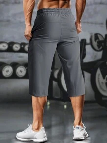 [Spring/Summer] Men's Drawstring Quick-Drying High-Elasticity Solid-Color Sports Training Outdoor Shorts With Zipper Pockets, Suitable For Fitness Sports Series - Grey - View 2