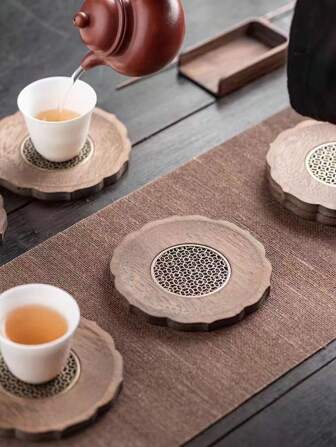 Japanse stijl Lotus onderzetters, warmte-isolatiematten, robuuste bamboe en metalen theepothouders, theekop accessoiresets