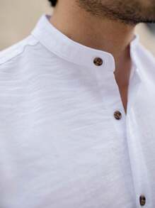Men's Summer Formal Shirt Short Sleeve Priest Collar Slim Fit Premium - 白色 - 查看 2