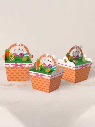 10pcs Cartoon Cute Easter Basket Boxes, 3D Easter Gift Candy Boxes