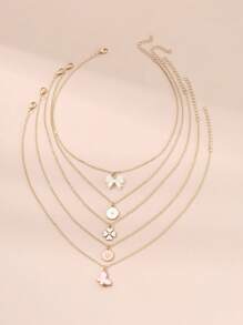 5pcs Teen Girls Butterfly Heart Flower Necklace Set - 5PCS - View 7