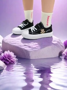 1 Pair Kids' Comfortable Canvas Shoes, Simple Versatile Non-Slip Loafers - Black - View 2