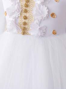 Đầm dài dự tiệc thanh lịch bằng vải satin jacquard và voan họa tiết hoa cho bé gái, thích hợp cho các buổi tiệc gia đình, số lượng cúc không đều, không kèm băng đô. - trắng - Xem 6