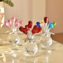 1 Piece Handmade Crystal Red Rose Flower Figurine With Round Vase, Romantic Rose Gifts For Women On Valentine's Day Mother's Day Birthday, Rose Collectible Figurines For Home Party Wedding Decorations Graduation