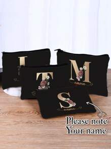 1pc Customized Cosmetic Bag Personal Tailor Lady Makeup Bags Wallet Name Initials A To Z Custom Name Pattern Toiletry Organizer Pouch Personalized Wedding Party Wash Bag Zipper Phone Purse Pencil Pouch Make Up Bags Valentine's Day Gifts Cosmetic Bag/Makeup Bag Ideal Gifts For Her Family, Friends, Girlfriend For Anniversaries, For Birthdays, For Christmas - Black - View 6