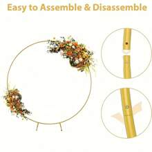 Floral Arch Kit - 1Set Gold Metal Round Party Arch Frame - Sturdy, Easy-To-Assemble Decoration For Weddings, Birthdays, Parties And Anniversaries - Versatile Backdrop For Indoor/Outdoor Celebrations - Gold - View 11