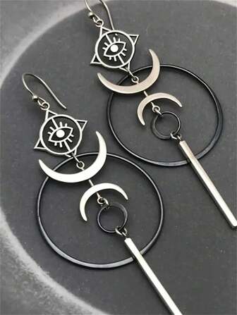 1 Pair Vintage Moon & Evil Eye Drop Punk Earrings, Personalized Gift For Women