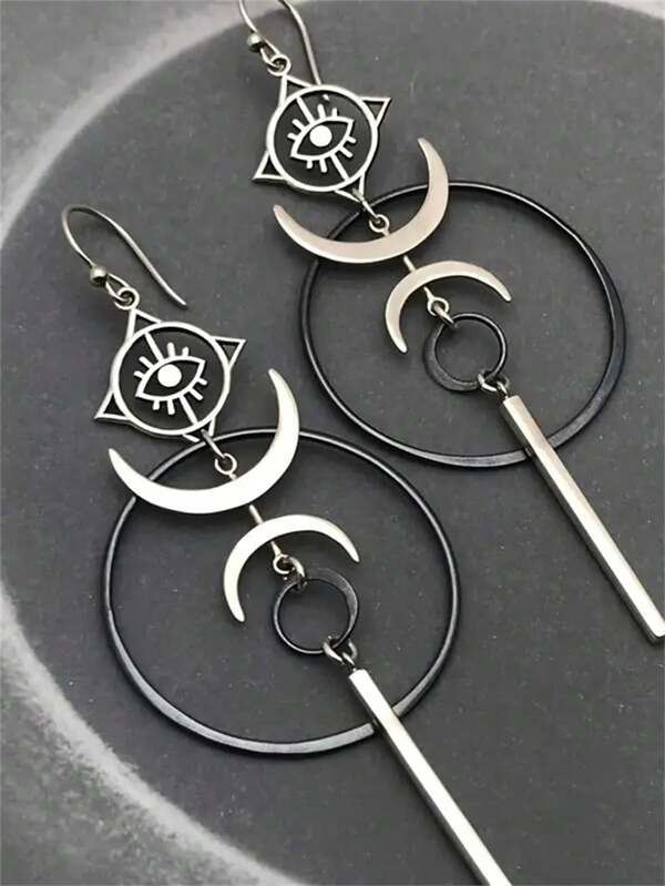 1 paire de boucles d'oreilles vintage à gouttes style lune et œil du mal, un cadeau personnalisé pour les femmes