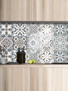 Floral Bohemian Tile Stickers 10Pcs 20x20cm Glossy Crystal Film Waterproof Oil Resistant Removable No Residue Easy Clean Easy Install PVC Peel And Stick Renter Friendly Kitchen Backsplash Accent Wall Cabinet Cover Vintage Botanical DIY Home Decor - Multicolor - View 16