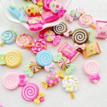 10/20/30pcs Hand-Painted Resin Mixed Color Candy Lollipop Charms - Colorful Flat Back Cabochons For DIY Keychains, Scrapbooking, Wedding Decor & Jewelry Crafts