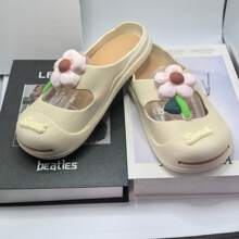 New Closed-Toe Mule Slippers For Women, Summer Floral Flower Print Non-Slip Breathable Sandals - Khaki - View 4