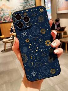 Funda de teléfono antideslizante con borde recto y fase lunar del Ramadán pintada, compatible con iPhone 16/16 Pro/16 Plus/16 Pro Max, P14 Pro Max, P13, P11 dibujos animados, P12 antideslizante, XR dibujos animados 7 8 GES2 XS, aplicable a la serie iPhone P15